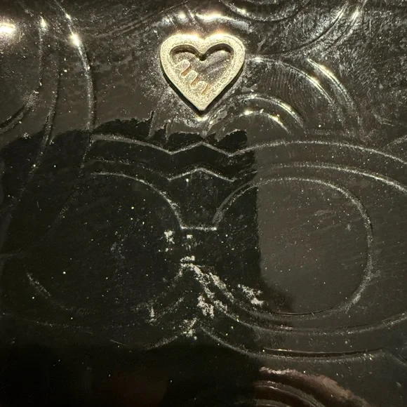 COACH POPPY EMBOSSED PATENT LEATHER SLIM ZIP WALLET BLACK‎ RARE MINT S - Picture 2 of 8